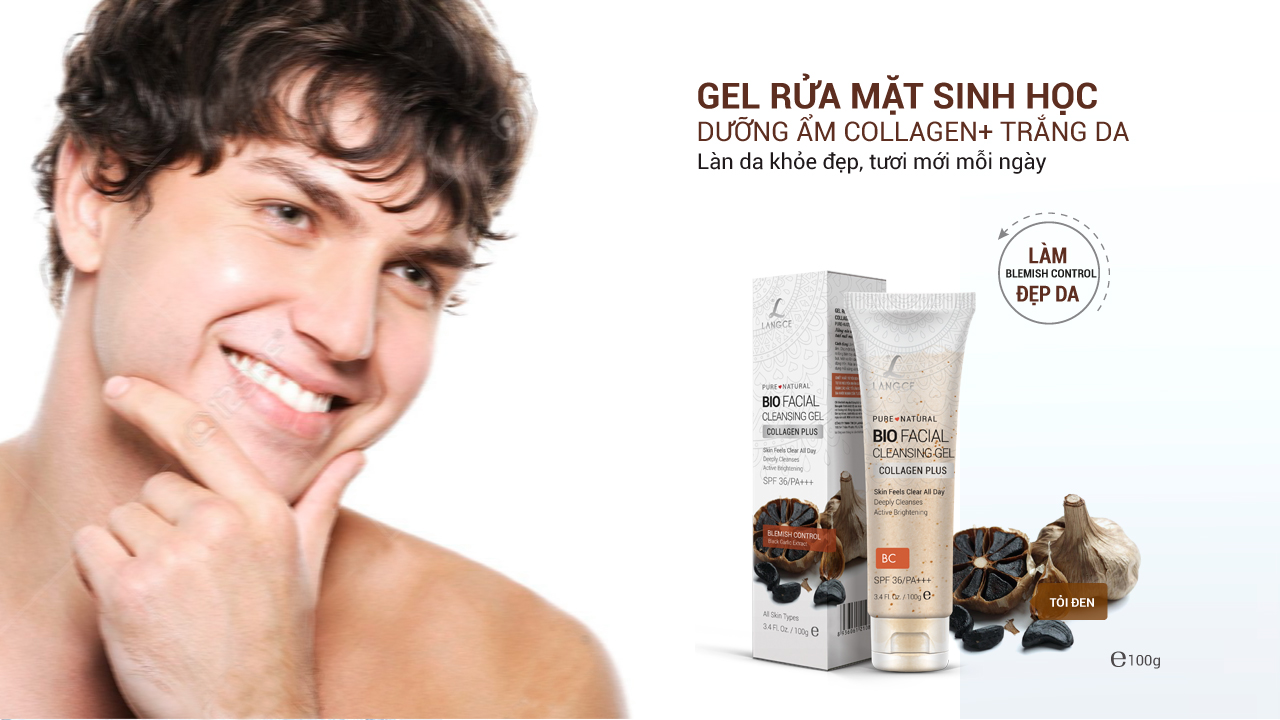 LANGCE - Gel rửa mặt sinh học đẹp da collagen - tỏi đen